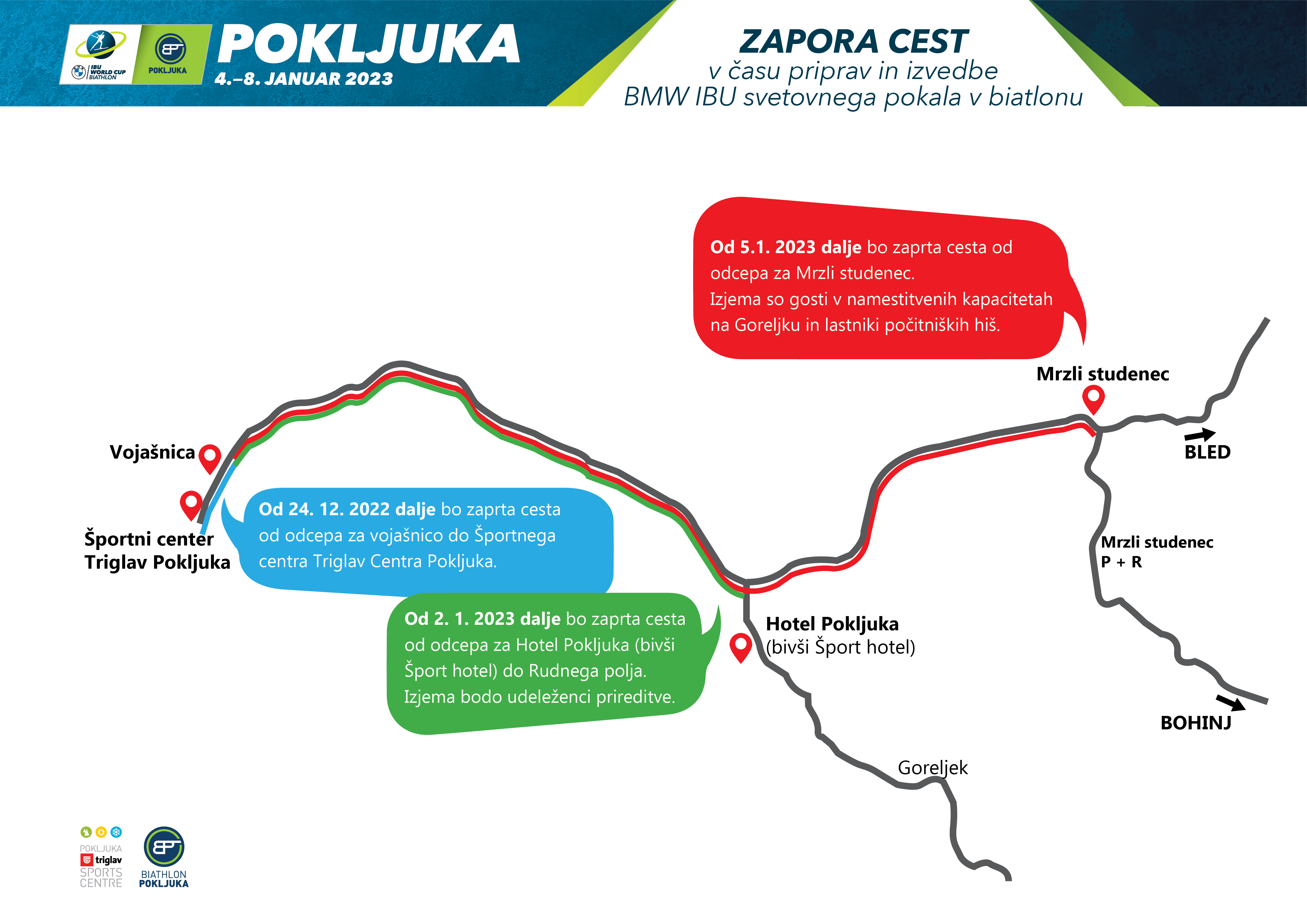 Biathlon Pokljuka 2023_skica zapore cest_Rudno polje_